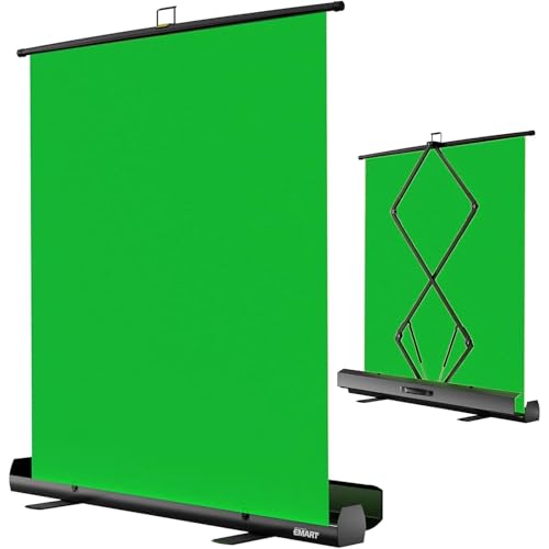 EMART Green Screen 155x200cm, Greenscreen Roll-up Panel Fotohintergrund, Grüner Foto Hintergrund mit Ständer für Fotostudio, Streaming, Videokonferenzen, TikTok, Zoom