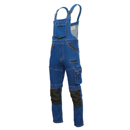 ART.MAS COLEMANN Herren Latzhose Arbeitshose – Stretch, robust, 13 Taschen, verstärkte Knie, Knietaschen – für Handwerk, Bau, Industrie – 70% Baumwolle – schwarz/marine (Marineblau, 2XL)