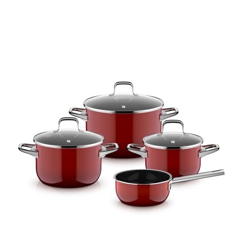 WMF Fusiontec Essential Pro, 4-teiliges Topf-Set, langlebiges, kratzfestes Material, Topfset Induktion, für alle Herdarten geeignet, Made in Germany, Passion Red, 0521455290