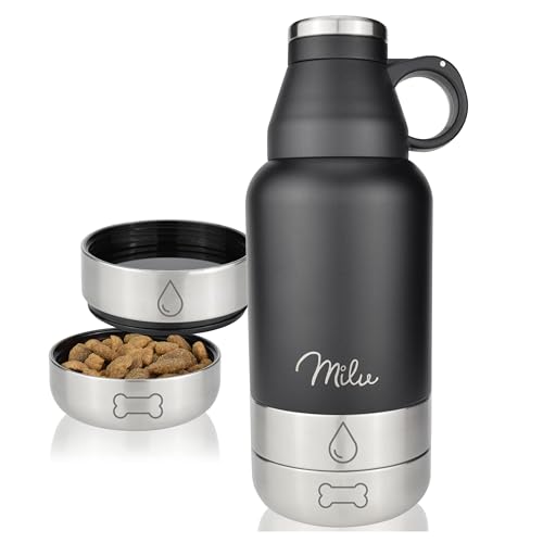 Milu Hunde-Trinkflasche 950 ml, 3-in-1, Edelstahl, Futter- und Wassernapf