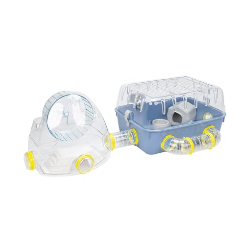 Ferplast Gabbia per criceti COMBI 2, Casetta per piccoli roditori, Robusta plastica, Tetto con griglia apribile, Tubi area palestra e accessori inclusi, 79,5 x 29,5 x h 26,3 cm Blu