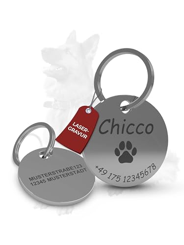 Hundemarke mit Gravur | Hundezubehör | Hundemarke personalisiert | Hundehalsband mit Namen | ⌀30mm | Edelstahl | Für Hundehalsband personalisiert | Katzen | Hunde | Tiere