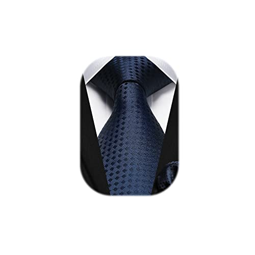 HISDERN Krawatten für Herren Dunkelblau Krawatte mit Einstecktuch Formelle Klassische Hochzeit Herrenkrawatte und Taschentuch Set für Männer