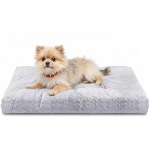 Nobleza Hundebett für Große Hunde M 80x50x10 cm, Weiches Flauschiges Hundekissen mit Langer Plüsch, Waschbare Hundematte mit Rutschfester Basis, Grau
