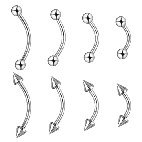 Yolev Augenbrauen Piercing 8 Stück 16G Chirurgenstahl Diaphragma Augenbrauenpiercing 6mm/8mm/10mm Gebogenes Langhantel Lippenpiercing Banane 1,2 mm Personalisierter Piercing Lippennagel