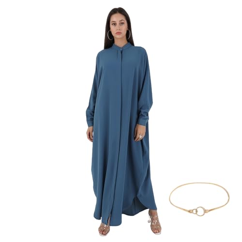 YOOCHUENG Gebetskleidung für Muslimische Frauen,Kaftan Damen Lang Arabisch Elegant,Abaya Jilbab Damen,Muslimische Kleider für Frauen, Islamische Kleidung Türkisch,Blau