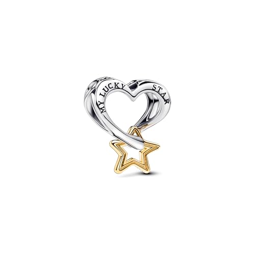 PANDORA Moments Lucky Star & Herz Charm aus Sterling Silber mit vergoldeter Metalllegierung, Kompatibel Moments Armbänder, 763513C00
