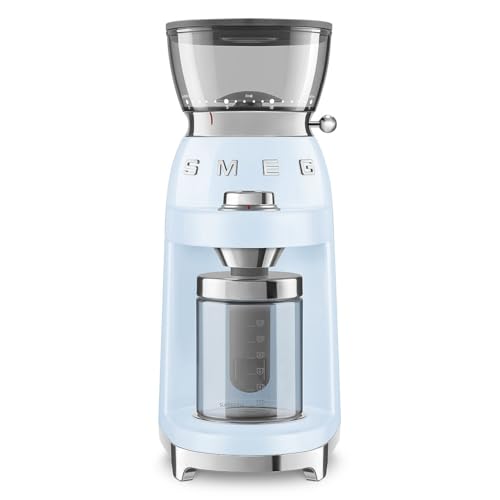 Smeg, Kaffeemühle CGF03PBEU, 15 Mahlgrade, 240-g-Kaffeebohnenbehälter, einstellbare Mahlmenge, mit Antistatik-System, 150 W, Hellblau