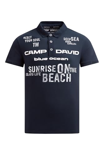 Camp David Herren Pikee-Polo Kurzarm mit Rubber Prints Blue Navy, XL