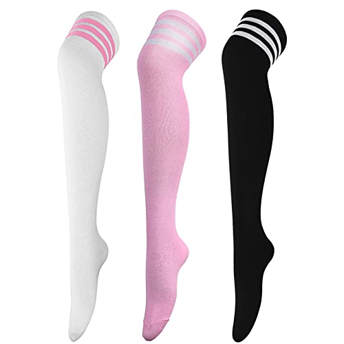 DRESHOW 3 Paar Damen Überknie Kniestrümpfe Overknee Strümpfe Lange Gestreifte Socken Schüler Knitting Sportsocken
