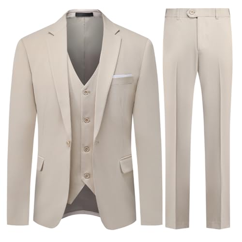 Allthemen Herren Anzug 3 Teilig Hochzeitsanzug Modern für Männer Herrenanzug Slim Fit Sportlich Business Beige XXL