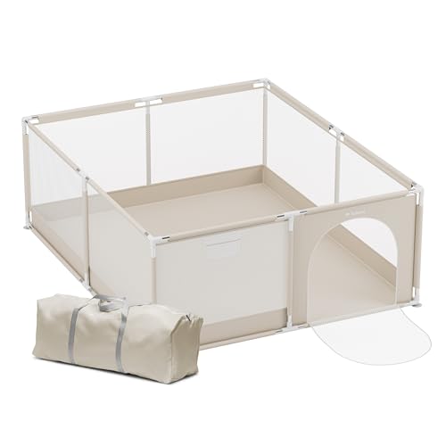 Tulano Cozy XXL Laufgitter & -Ställe für Babys - Faltbarer Baby Laufstall mit weicher Bodenmatte - Spielmatte für Zuhause - Leicht zu reinigen - Reisebett Alternative - 150x180 - Beige