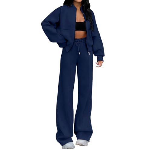 Cowyams Jogginganzug Damen Lässig Trainingsanzug Weich Freizeitanzug Einfarbig Sportswear Mode Tracksuit Jacke Mit Reißverschluss Und Jogginghose 2 Stück Kleidungsset