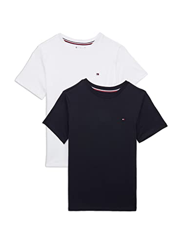 Tommy Hilfiger Jungen 2er Pack T-Shirts Kurzarm Rundhalsausschnitt, Blau (Desert Sky/White), 14-16 Jahre