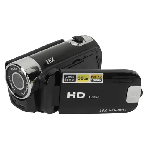 Videokamera-Camcorder, 1080P 16 MP Digitalkamera-Recorder, 2,4 Zoll Drehbarer Bildschirm, 16-facher Digitalzoom-Camcorder-Kamera mit Fülllicht (Black)