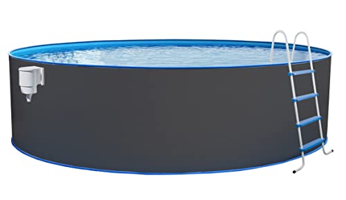 STEINBACH Stahlwandpool Set Nuovo – 011101G – Ø 350 x 120 cm – Runder Pool in Grau für bis zu 10.400 l Wasserinhalt – Mit winterfester Blauer Innenfolie und zahlreichem Zubehör