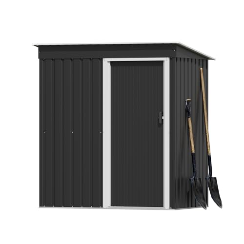 Devoko Geräteschuppen Metall 151 x 77 x 182 cm (2.1 m³), Kleines Metall Gerätehaus mit verzinktem Stahlrahmen, Inkl. Handschuhe, Schiebtür, Pultdach, Gartenschuppen, Anthrazit