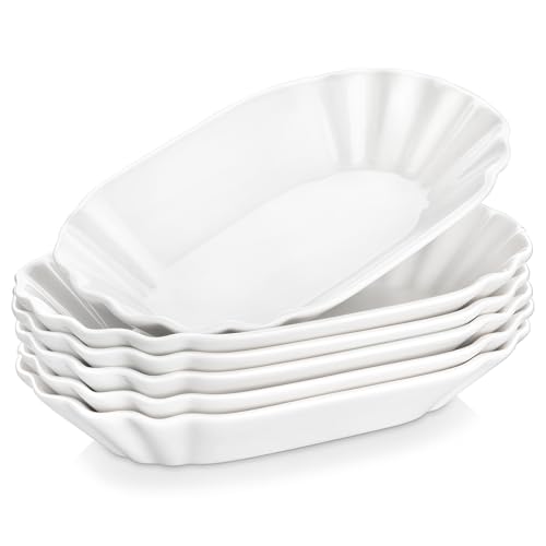 MALACASA, Serie Regular, 6-TLG. Pommesschale, CremeWeiß Porzellan Pommes Schälen, Currywurstschale, Würstchenteller, Servierteller, Schälen für Beilagen, Würstchen, 19,5x12x3,5 cm