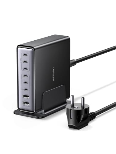 UGREEN USB C Ladegerät 200W GaN Netzteil 8-Port Desktop Ladestation PD Charger 100W Schnellladegerät mehrfach unterstützt PPS kompatibel mit MacBook Pro/Air, iPhone Serien, Galaxy Serien usw.