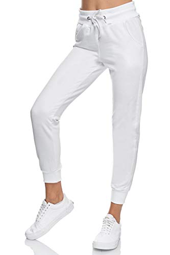 Smith & Solo Jogginghose Damen – Sporthose Frauen Baumwolle| Sweatpants Slim Fit Freizeithose Lang | Trainingshose Fitness High Waist – Jogger Laufhosen Modern Weiß/L