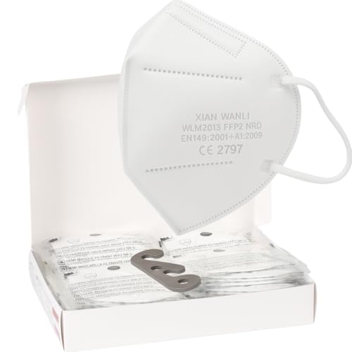 SS-Medical 50 Stück FFP2 Maske Weiß 5-lagige 99,5% Filterleistung | Atemschutzmaske Staubschutzmaske | EN149:2001+A1:2009 | EU2016/425 Masken Geruchsneutral Einzeln Verpackte Mundschutzmasken