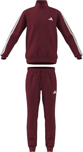 adidas Men's SPORTSWEAR BASIC 3 STRIPES FLEECE TRACKSUIT, active maroon/white, L