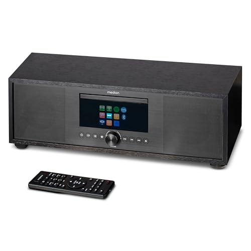 MEDION P66400 Stereoanlage (Internetradio, DAB+, CD/MP3-Player, Spotify Connect, Amazon Music, PLL UKW Radio, USB, AUX, Kompaktanlage, Subwoofer Weckfunktion, Sleep Einschlafautomatik) anthrazit