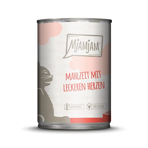 MjAMjAM - Premium Nassfutter für Katzen - Mahlzeit mit leckeren Herzen, 6er Pack (6 x 400 g), getreidefrei mit extra viel Fleisch