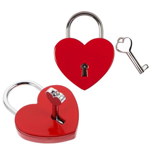 Fenglin-joy Liebesschloss,2 Stück Herz Vorhängeschloss,Herz Schloss mit Schlüssel Mini Herzförmige Vorhängeschloss für Valentinstag, Hochzeit,Jahrestag, Aufbewahrungsbox