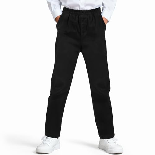 AYBUY Schulhosen für Jungen, Stretch Baumwolle Hosen, mit Elastischer Bund Klassisch Uniformhosen, Fashion und Vielseitig, für Joggen, Sport, Schule, tägliche Reisen,Schwarz, 8-9 Jahre(140)