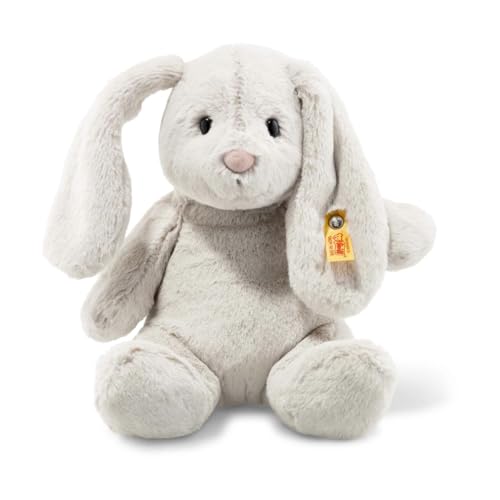 Steiff Hoppie Hase mit Schlappohren 28 cm hellgrau, Plüschtier, Soft Cuddly Friends, flauschiges Stofftier zum Kuscheln und Spielen, Kuscheltier für Mädchen und Jungen, waschmaschinenfest