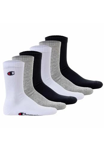 Champion Unisex Basics 6pk Crew Sportsocken, Marineblau, Weiß, Hellgrau Meliert, 43-46 EU
