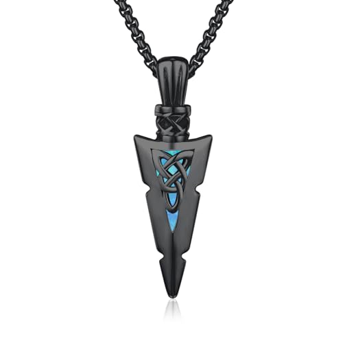REDSUN Pfeilspitze Schwarz Kette Herren S925 Sterling Silber Keltische Kette Pfeil Anhänger Blau Opal Halskette Schwarz Keltische Schmuck für Herren Männer Damen Geburtstag Geschenke