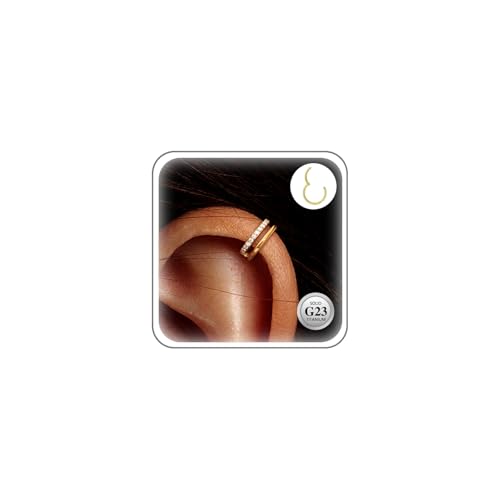 ESHIONER G23 Titan Conch Piercing Schmuck Helix Gold Hoop Septum Rook Tragus Daith Piercing CZ Hinged Segment Clicker 16G 8MM Nasenring Double Creolen Helix Knorpel Ohrringe für Damen