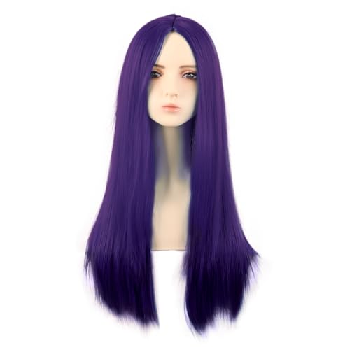 MapofBeauty 28 Zoll/70 cm Mode Monochrom Länge Gerade Perücke Hohe-Temperatur Faser normale Perücke (Dunkel Lila)