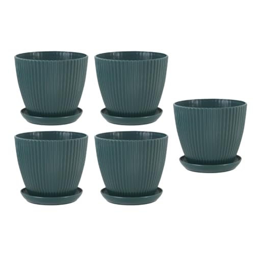 URPIZY 5er Set Pflanzent?pfe 6 Zoll, Kunststoff Blument?pfe mit Untersetzer und Ablaufloch, Robuste T?pfe f¨¹r Innen und Au?en, Modernes Design f¨¹r Pflanzen