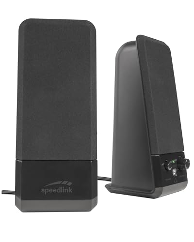 Speedlink EVENT Stereo PC Speaker - PC Lautsprecher mit Klinkenstecker 3,5mm, Computer Boxen Aktiv, 12 Watt, für Büro, Office, PC, Desktop, Notebook, Laptop, schwarz