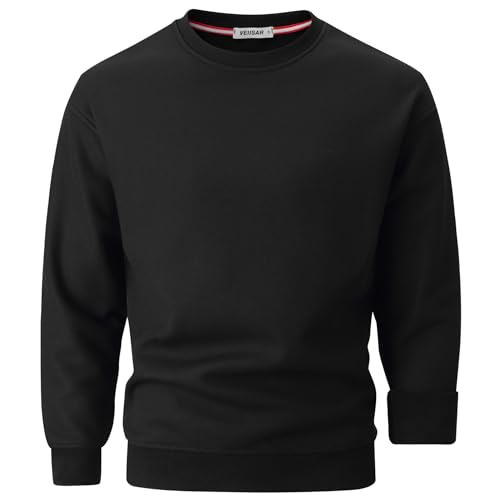 VEIISAR Herren Heavy Weight Pullover mit Rundhalsausschnitt,410g – Warmes Sweatshirt für Herbst & Winter - Dickes Fleece-Innenfutter (Black XL)