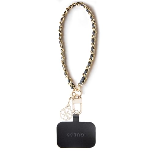 GUESS GUOUCHSAMC4K Universal Hand Strap Schwarz Saffiano Chain 4G Charm