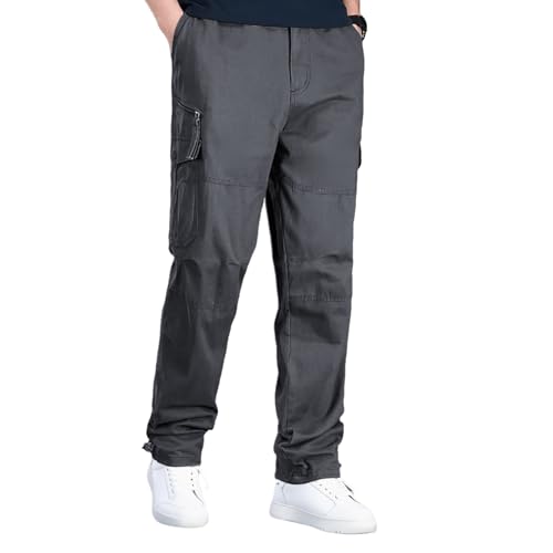Aimato Herren Cargohose aus 100% Baumwolle, Atmungsaktive Arbeitshose mit Elastischem Bund für Bewegungsfreiheit, Freizeithose mit 7 Multifunktionstaschen für Trekking & Freizeit