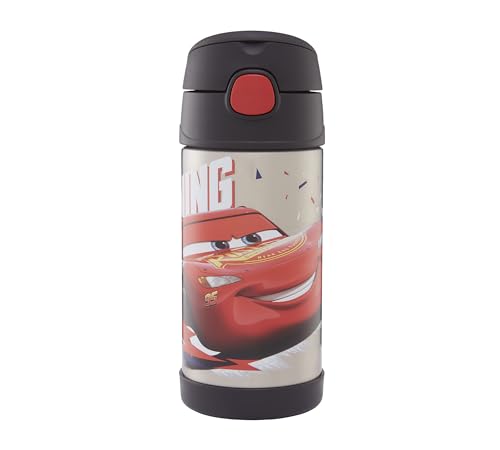 Thermos kids FUNTAINER STRAW BOTTLE DISNEY 0,35 l, Cars, Thermoflasche Kinder aus Edelstahl mit Trinkhalm, 12 h kalt, spülmaschinenfest, dicht ohne Kohlensäure, Disney Flasche für Kita, Schule