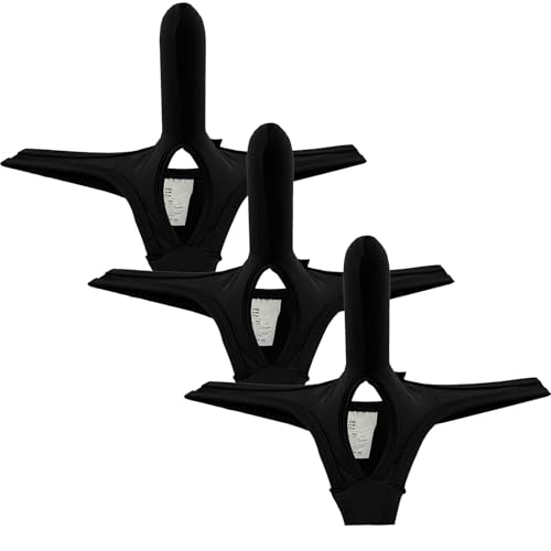 Faringoto Herren-Nylon-Tangas mit offener Vorderseite, G-String-Unterwäsche, T-Rücken, niedrige Taille, Slip mit Ausbuchtung, 3 Schwarz, X-Large