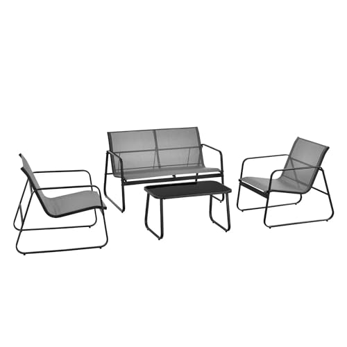 Megashopitalia Gartenmöbel-Set mit Sofa, 2 Sesseln, Couchtisch, Glasplatte