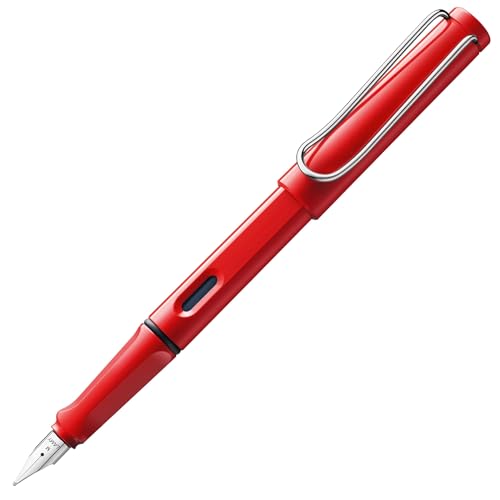 Lamy safari red Füller - Füllhalter mit ergonomischem Griff & polierter Stahlfeder in Strichbreite M – robuster ASA-Kunststoff - inkl. Tintenpatrone T 10 blau - Rechtshänder
