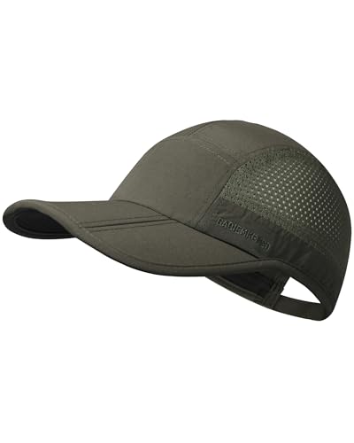 GADIEMKENSD Folding Running Men Hat Long Brim Golf Hats Quick Dry Baseball Caps Unstructured Breathable Light Cooling Cap Adjustable Trucker Hat for Outdoor Sport Hiking Workout Army Green