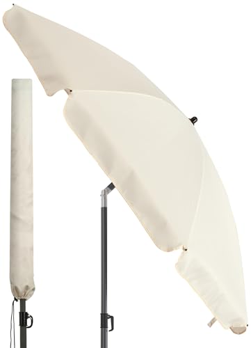 4smile Strandschirm SunnyJoy, Ø 180 cm Beige - UPF 50+ Sonnenschirm Strand mit Hülle, Sonnenschirm Balkon - Strandschirm windfest stabil, platzsparender Balkon Schirm als Ersatz für Kurbelschirm