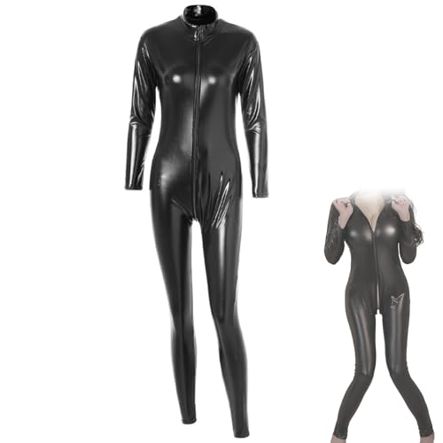 AMZII Latex Dessous für Sex Damen,Wetlook Latex Dessous Frauen Sexy Unterwäsche Bodysuit Bodys für Damen,Lingerie Catsuit mit Hose Leggings,Reizwäsche Party Kleider Frauen Clubwear Kostüme (B, XXXXL)