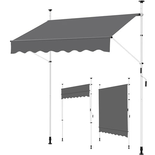 Yaheetech Klemmmarkise 200cm Breit Balkonmarkise mit Handkurbel Sonnenschutz ohne Bohren Sonnenmarkise höhenverstellbar Markise mit Gestell wasserdicht, Dunkelgrau