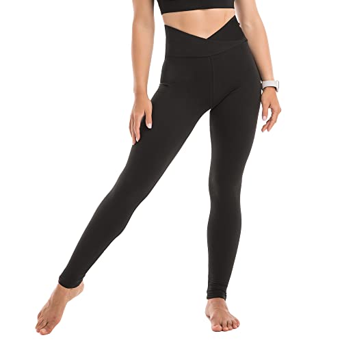 SINOPHANT Leggings Damen High Waist - Blickdicht Leggins mit Bauchkontrolle für Sport Yoga Gym(1 Schwarz Kreuz Taille,L-XL)