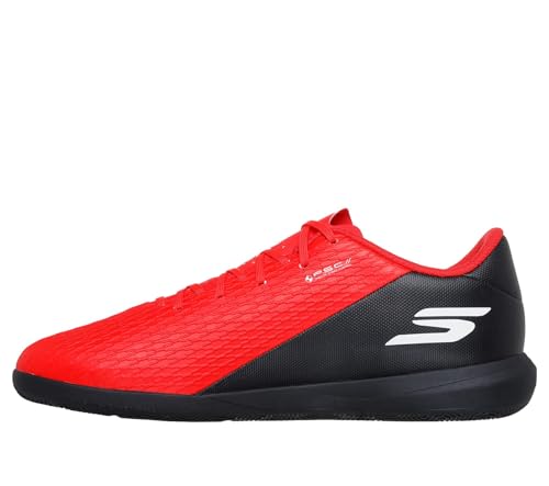 Skechers SKX_2 Club IC Herren-Fußballschuhe, leichte Performance-Stiefel, Fußballschuh, roter Synthetik/schwarzer Rand, Größe 43